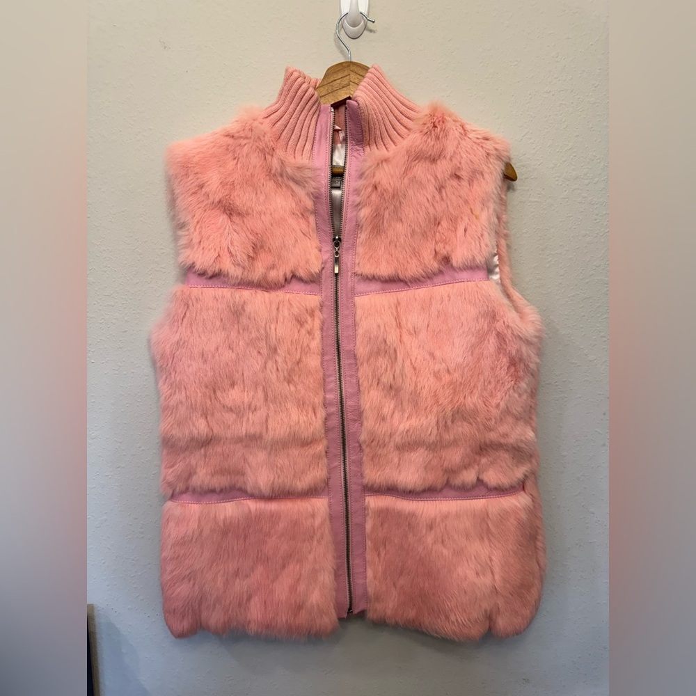 Che-Bella Women's pink Genuine rabbit Fur Leather Zip up size 2XL